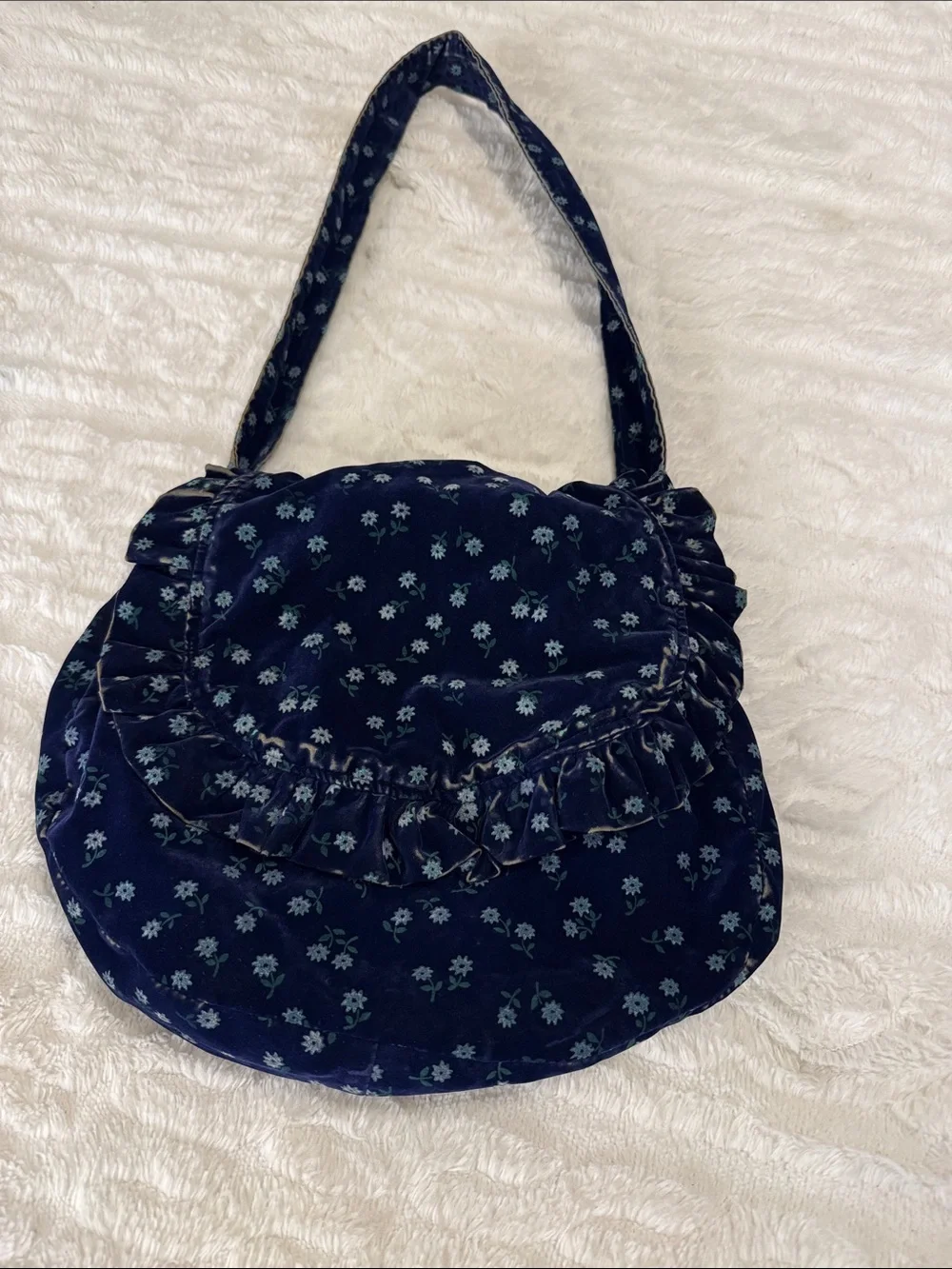 Vintage Navy Floral Ruffle Shoulder Bag